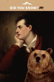 Portrait of Lord Byron with a bear, illustrating his famous exploit of keeping a bear at Trinity College Cambridge