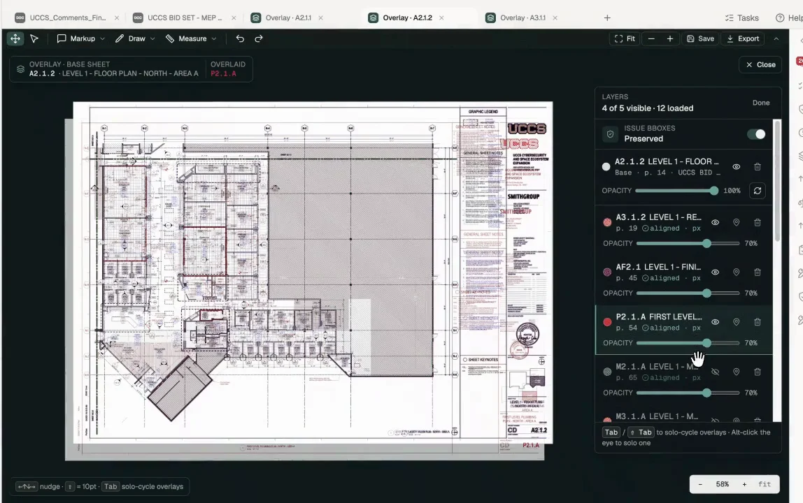 Two sheets overlaid in Structured AI, with each layer aligned and set to its own opacity
